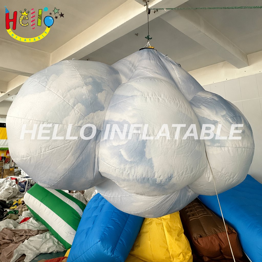 Hanging Custom Printed Blue Sky White Cloud Shape Balloon For Wedding Concert Party Inflatable Stage Decoration