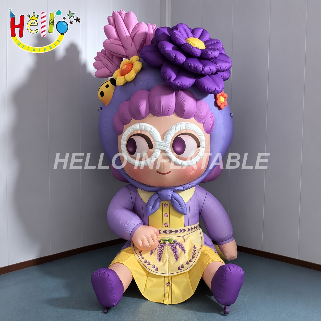 Cute Purple Flower Girl Cartoon Character Blow Up Figure For Kids Event Party Theme Park Decoration Inflatable Mascot插图 Cute Purple Flower Girl Cartoon Character Blow Up Figure For Kids Event Party Theme Park Decoration Inflatable Mascot