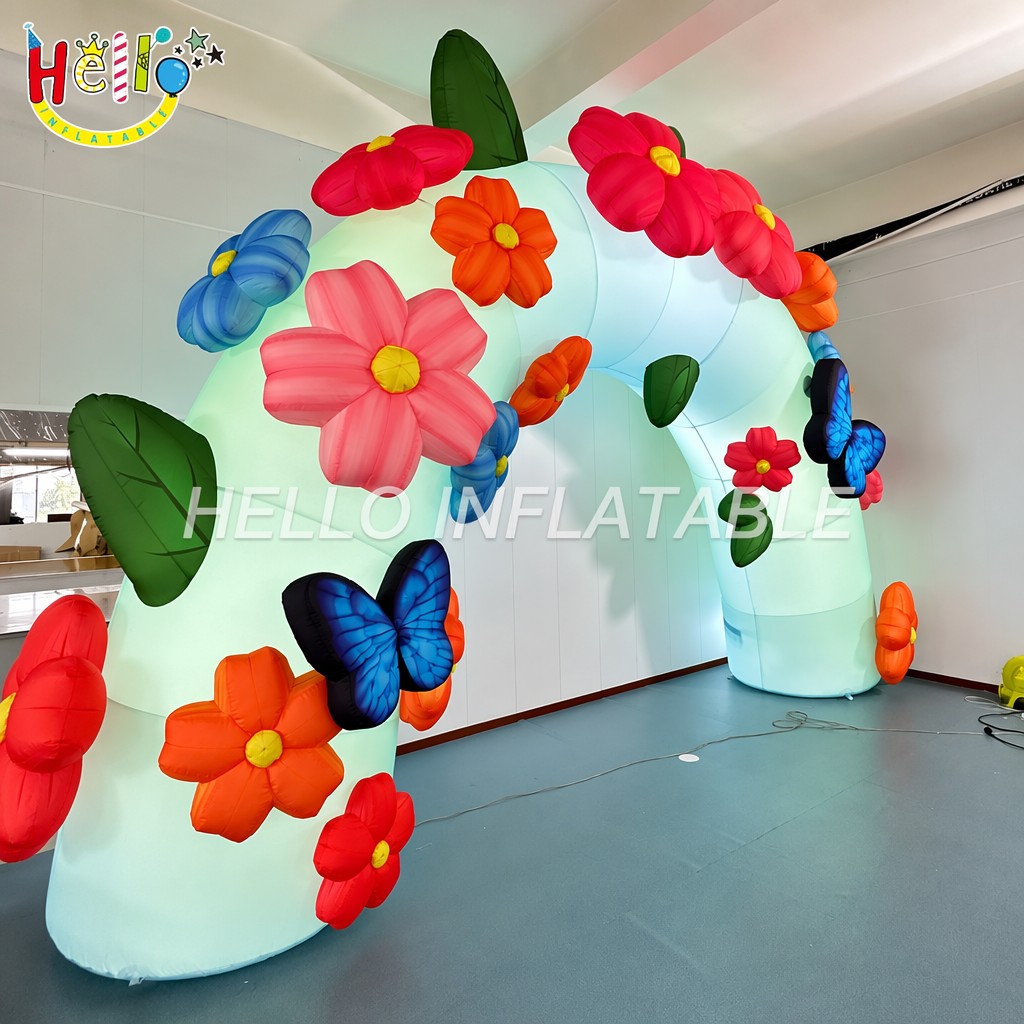 Giant LED Lighted 3D Butterfly Flower Decorated Inflatable Archway for Wedding Garden Party Event Inflatable Arch