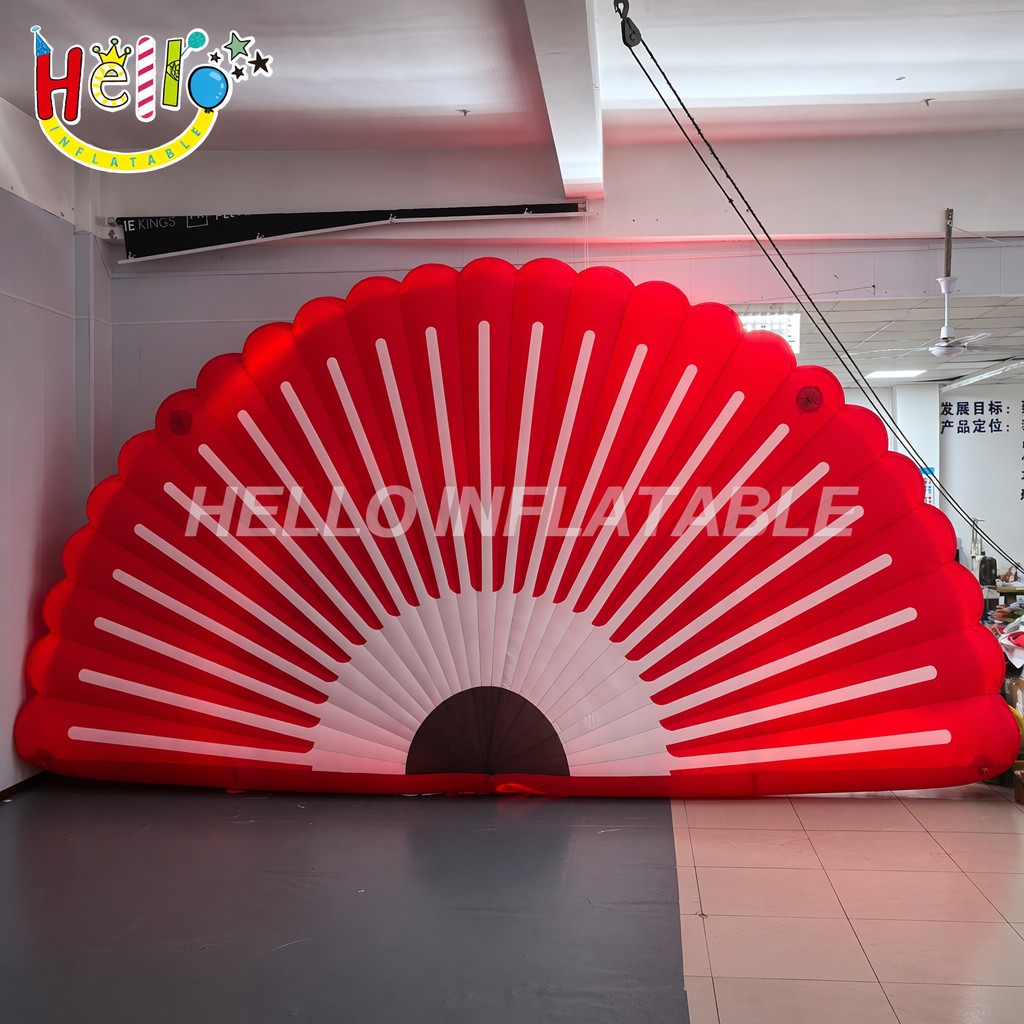 Giant Red White Oriental Style Folding Fan Shape Balloon For Stage Performance Background Inflatable Stage Decoration