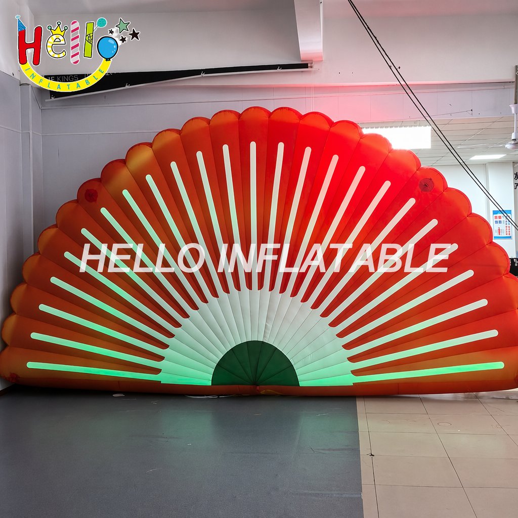 Giant Red White Oriental Style Folding Fan Shape Balloon For Stage Performance Background Inflatable Stage Decoration