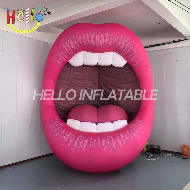Giant Custom Inflatable Open Mouth Lips with Teeth and Tongue, Large Pink Lip Archway Tunnel for Fashion Events and Advertising