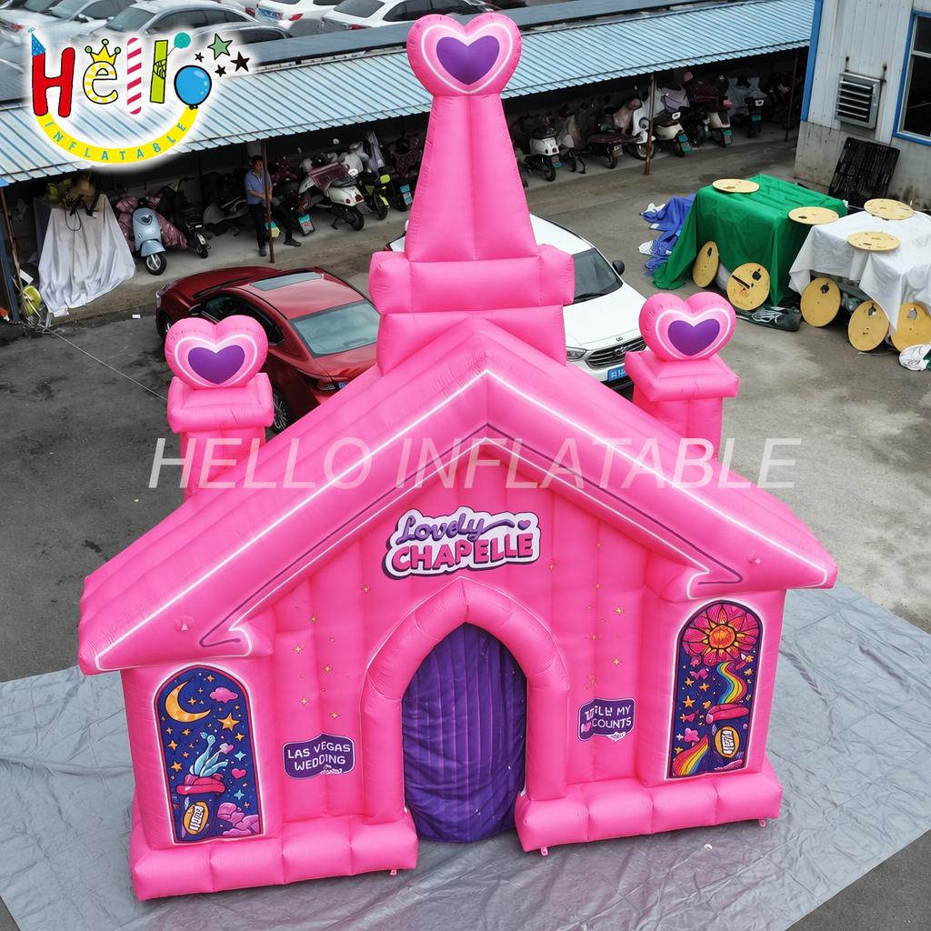 Giant Pink Las Vegas Style Wedding Chapelle Portable Blow Up Church for Marriage Event Party Inflatable Wedding Tent