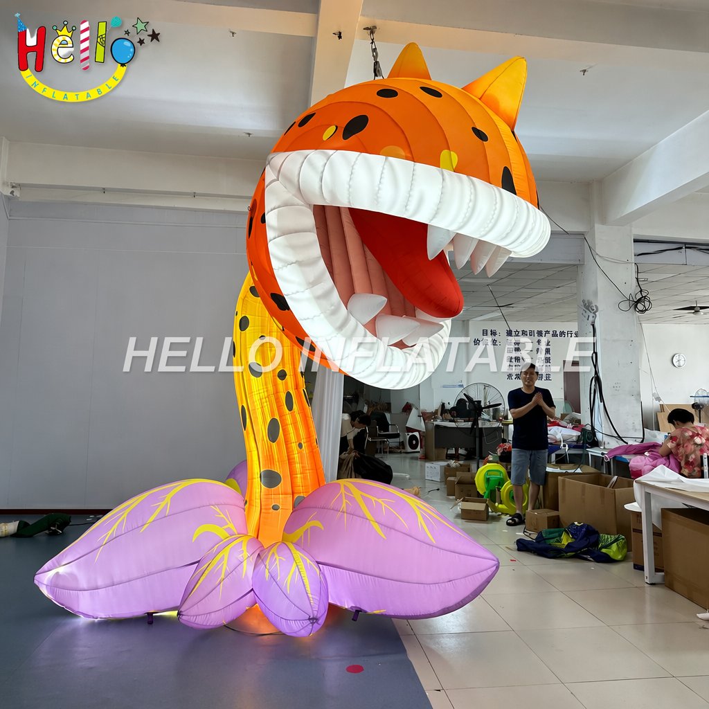 Spooky Orange Monster Plant Blow Up Sculpture with Teeth for Halloween Party Mall Garden Decor Giant Inflatable Decoration