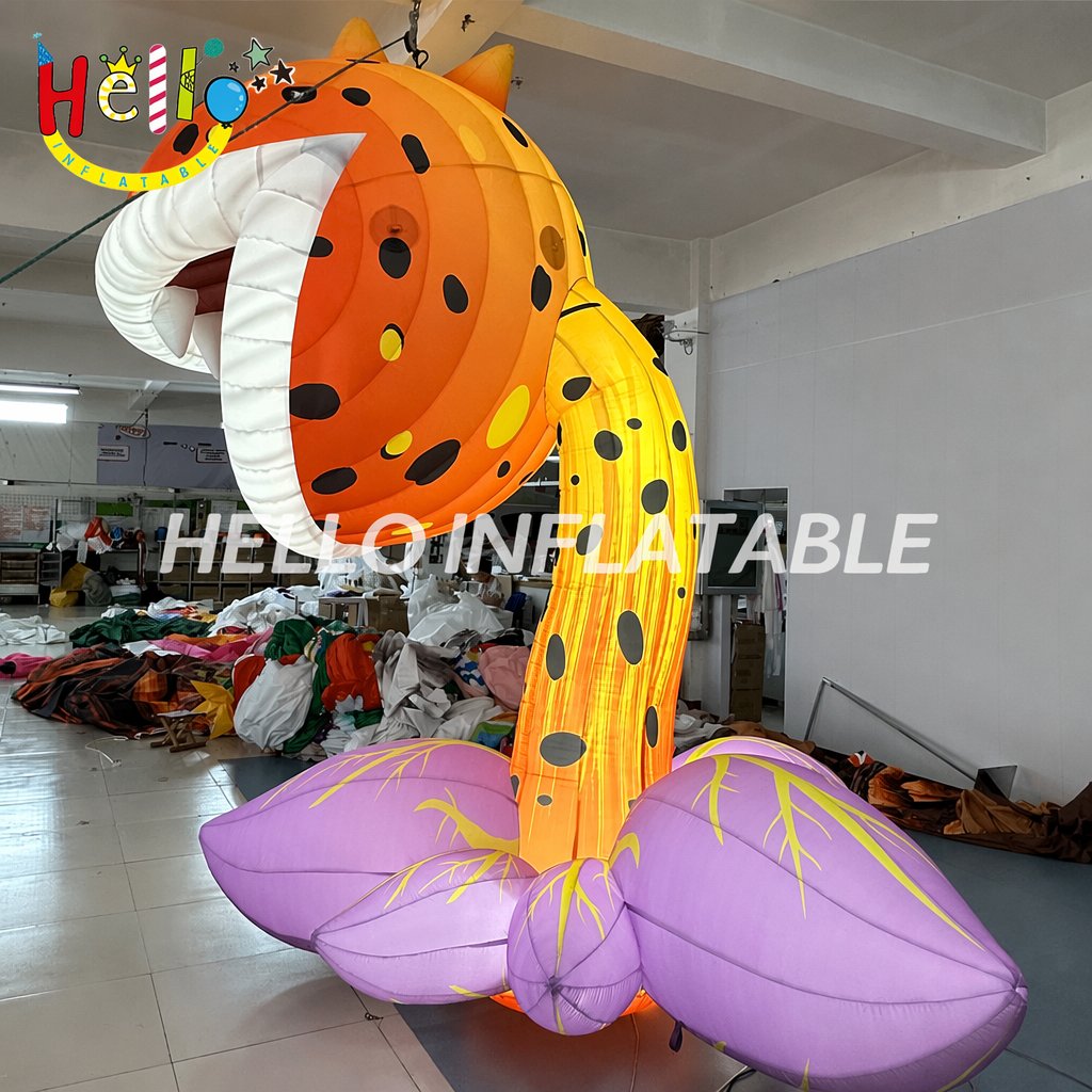 Spooky Orange Monster Plant Blow Up Sculpture with Teeth for Halloween Party Mall Garden Decor Giant Inflatable Decoration