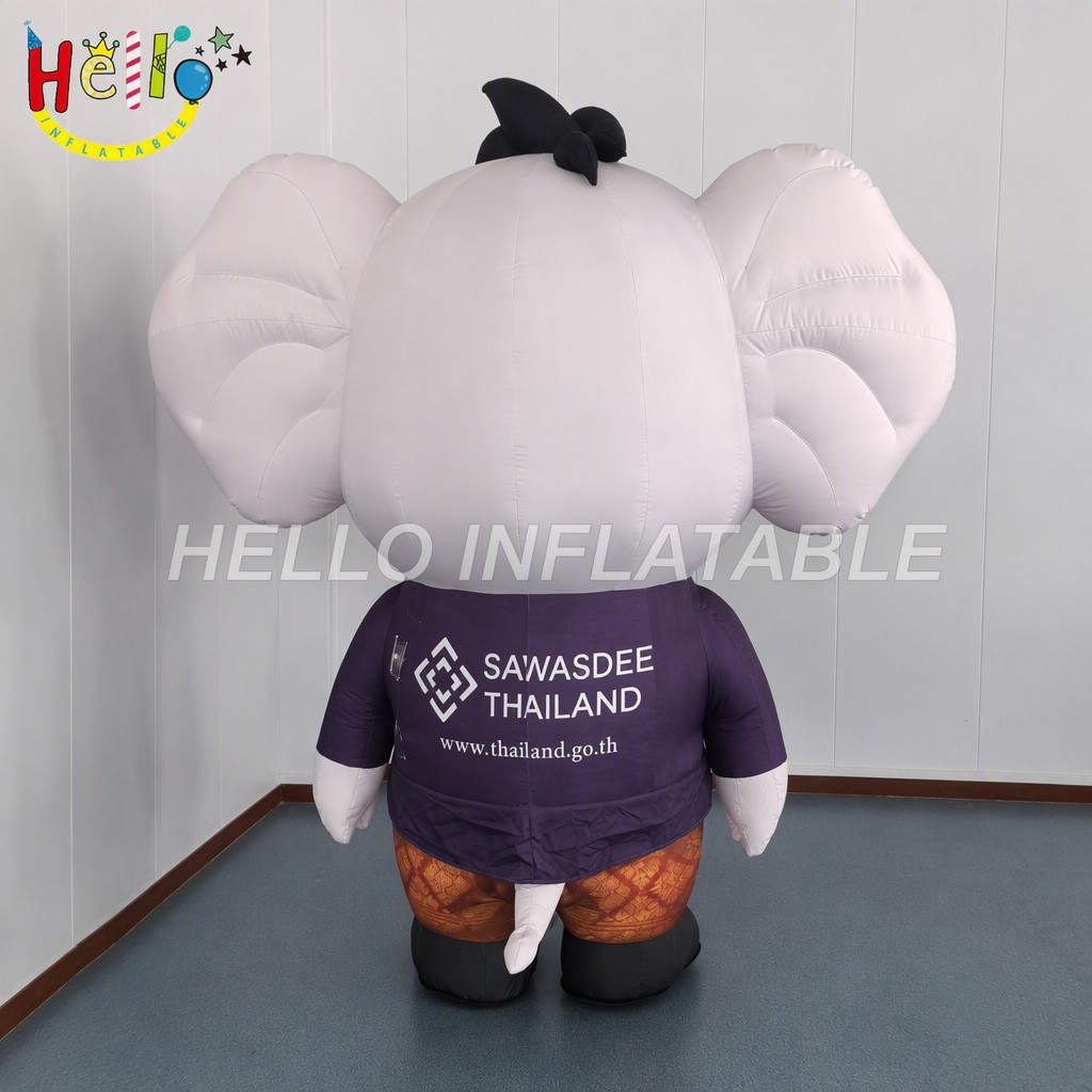 Giant Custom Cartoon White Elephant in Purple Suit Traditional Thai Clothing Walking Act Inflatable Mascot Costume