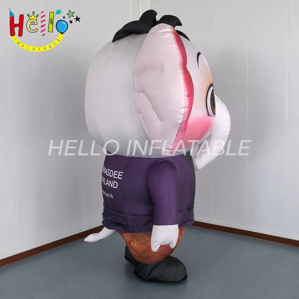 Giant Custom Cartoon White Elephant in Purple Suit Traditional Thai Clothing Walking Act Inflatable Mascot Costume