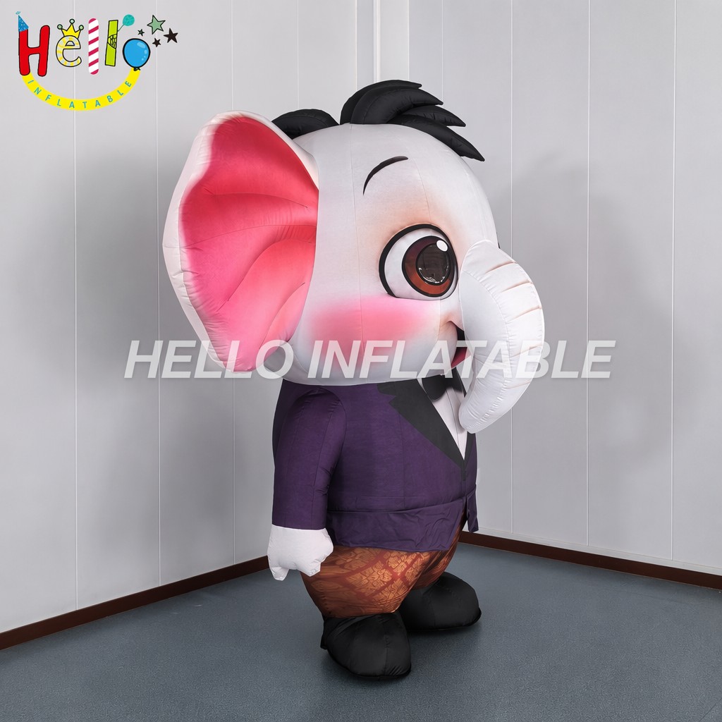 Giant Custom Cartoon White Elephant in Purple Suit Traditional Thai Clothing Walking Act Inflatable Mascot Costume