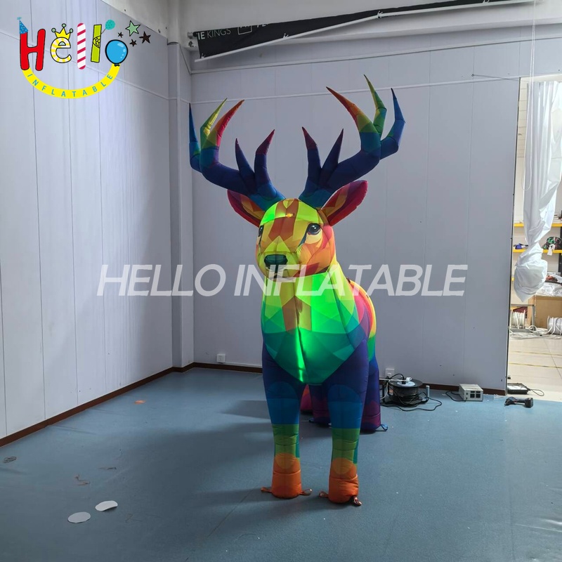 Giant Custom Inflatable Low-Poly Stag with Rainbow Mosaic Pattern, Large Geometric Deer for Art Exhibition and Modern Retail Display