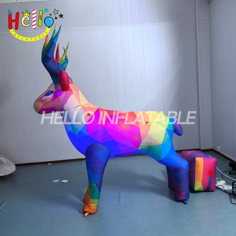 Giant Custom Inflatable Low-Poly Stag with Rainbow Mosaic Pattern, Large Geometric Deer for Art Exhibition and Modern Retail Display