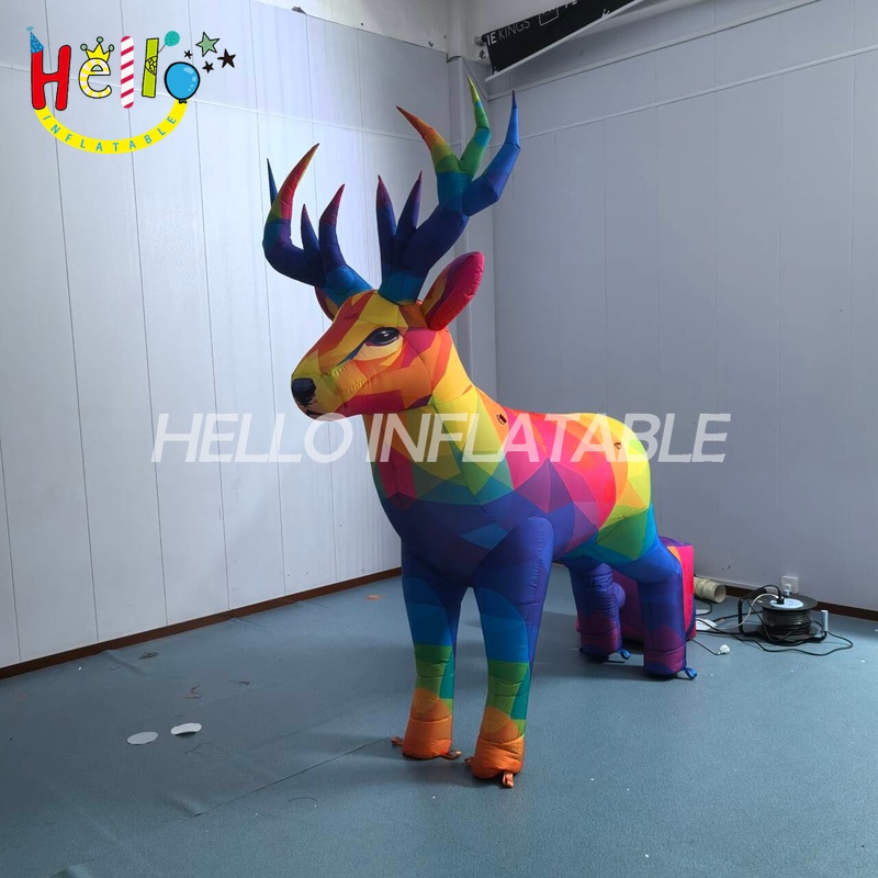Giant Custom Inflatable Low-Poly Stag with Rainbow Mosaic Pattern, Large Geometric Deer for Art Exhibition and Modern Retail Display