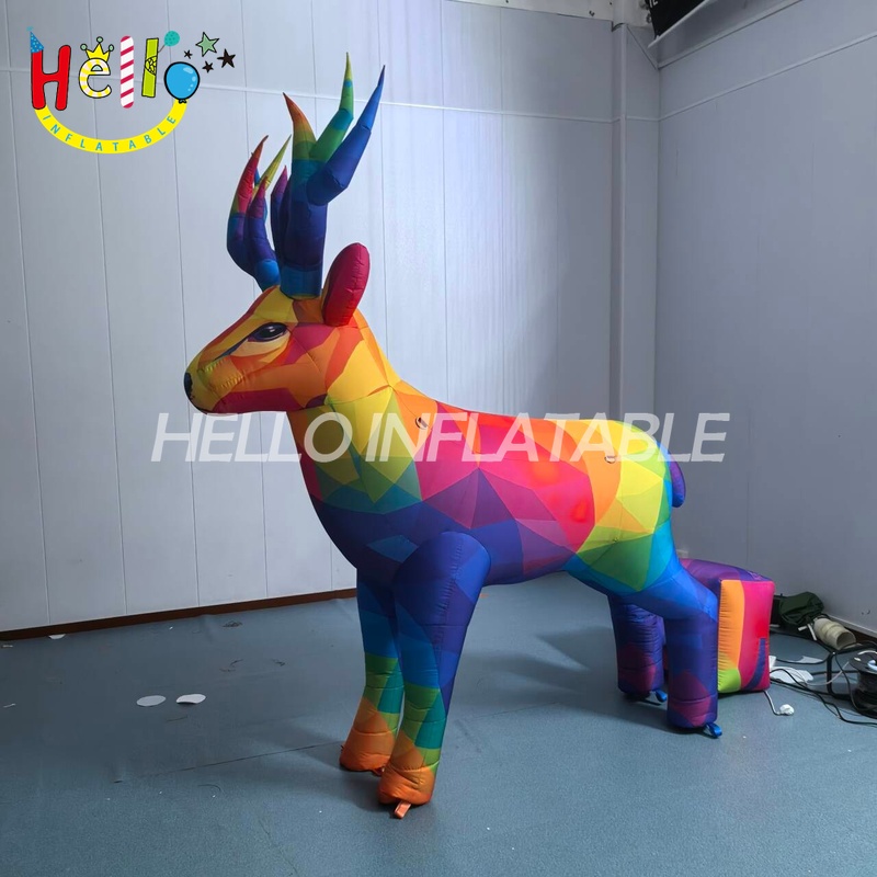 Giant Custom Inflatable Low-Poly Stag with Rainbow Mosaic Pattern, Large Geometric Deer for Art Exhibition and Modern Retail Display