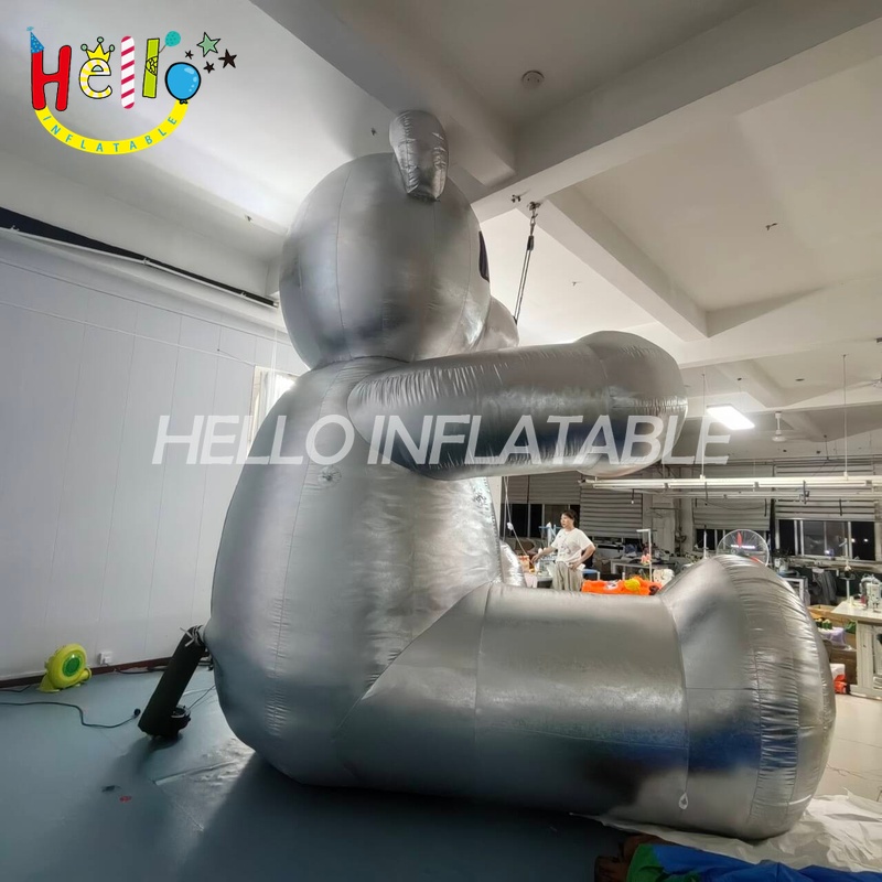 Giant Custom Inflatable Metallic Teddy Bear with Galaxy Belly, Large Futuristic Sci-Fi Bear for Exhibition and Modern Retail Display