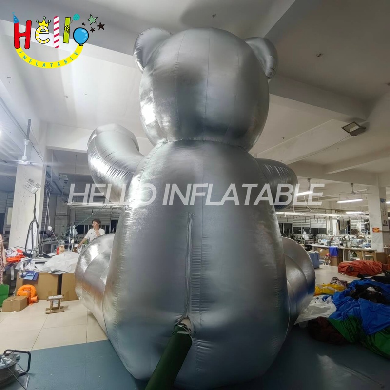 Giant Custom Inflatable Metallic Teddy Bear with Galaxy Belly, Large Futuristic Sci-Fi Bear for Exhibition and Modern Retail Display