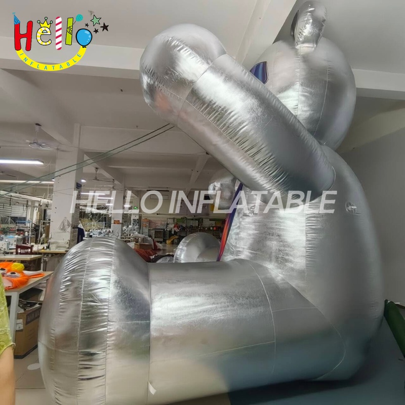Giant Custom Inflatable Metallic Teddy Bear with Galaxy Belly, Large Futuristic Sci-Fi Bear for Exhibition and Modern Retail Display