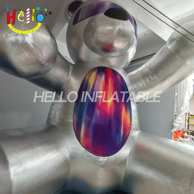 Giant Custom Inflatable Metallic Teddy Bear with Galaxy Belly, Large Futuristic Sci-Fi Bear for Exhibition and Modern Retail Display