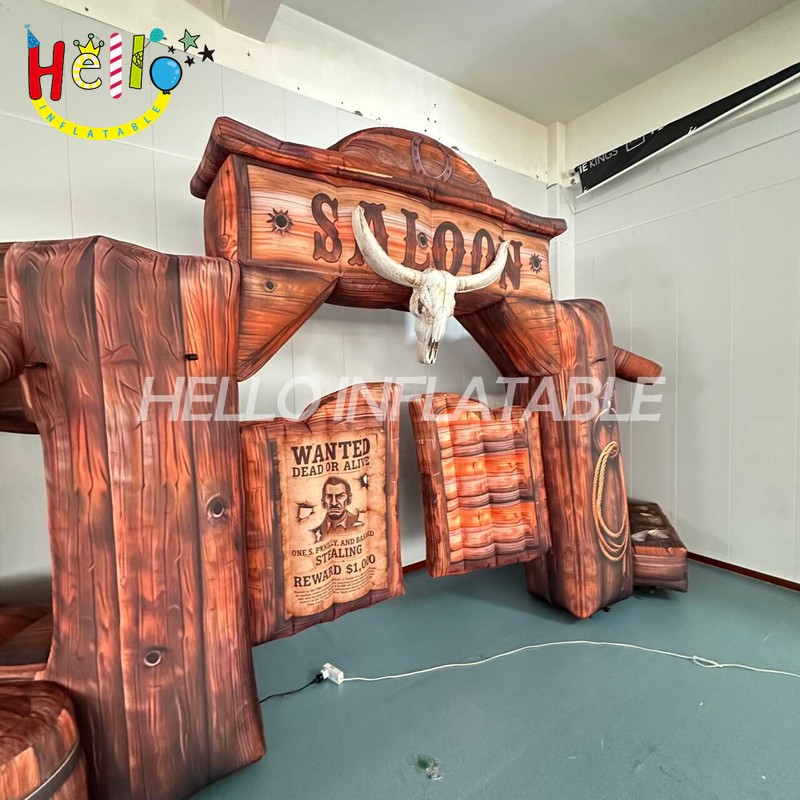 Giant Custom Inflatable Western Saloon Entrance, Large Wild West Themed Archway with Wanted Poster for Rodeo and Event Decoration