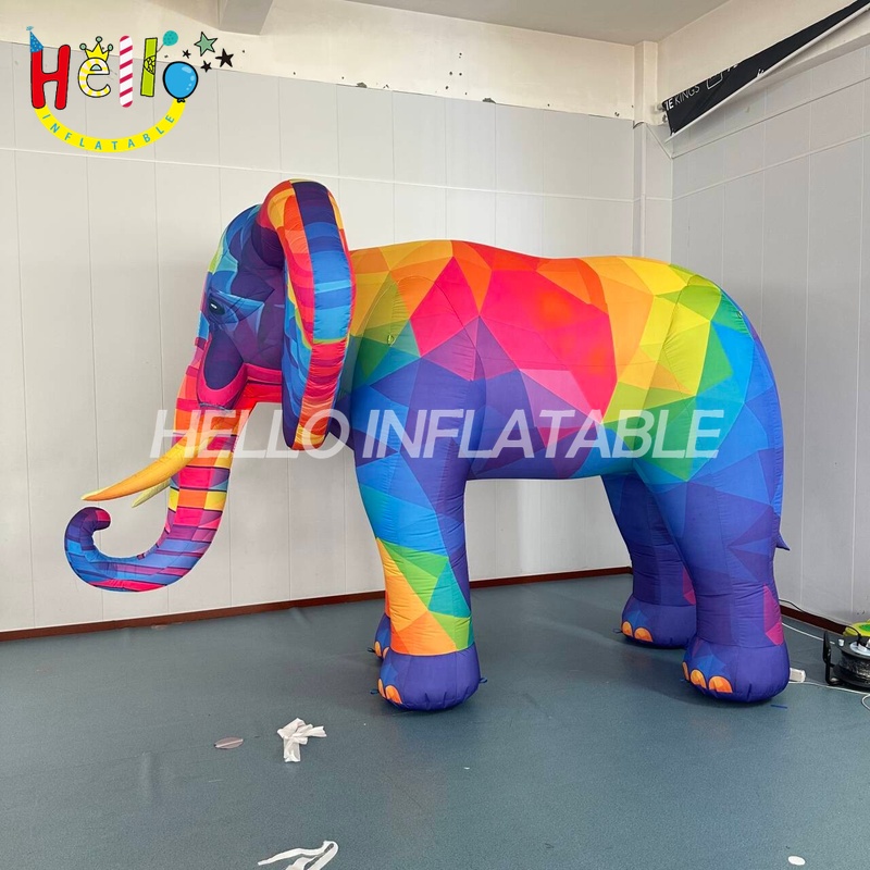Giant Custom Inflatable Low-Poly Rainbow Elephant, Large Geometric Art Animal for Exhibition and Modern Retail Display