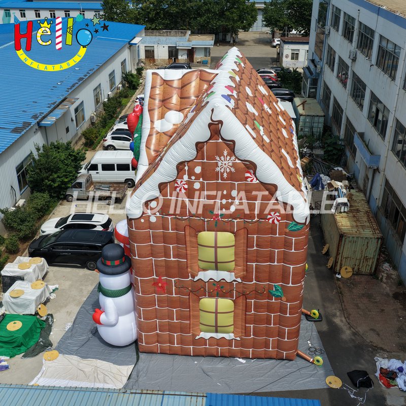 Giant Custom Inflatable Christmas Gingerbread House with Nutcracker and Snowman, Large Holiday Themed Candy House Archway for Mall Decoration and Winter Event Display