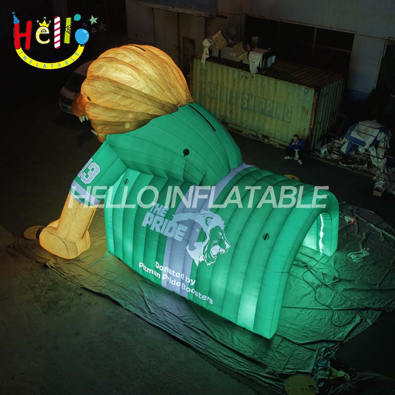 Giant Custom Inflatable Lion Head Sports Tunnel with LED Lighting, Large Run-Through Entrance Arch for Football Games and School Mascots