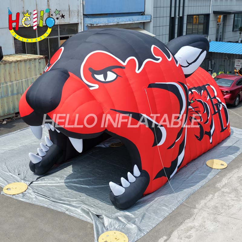 Giant Custom Inflatable Tiger Head Sports Tunnel, Large Black and Red Team Entrance for Football and School Events
