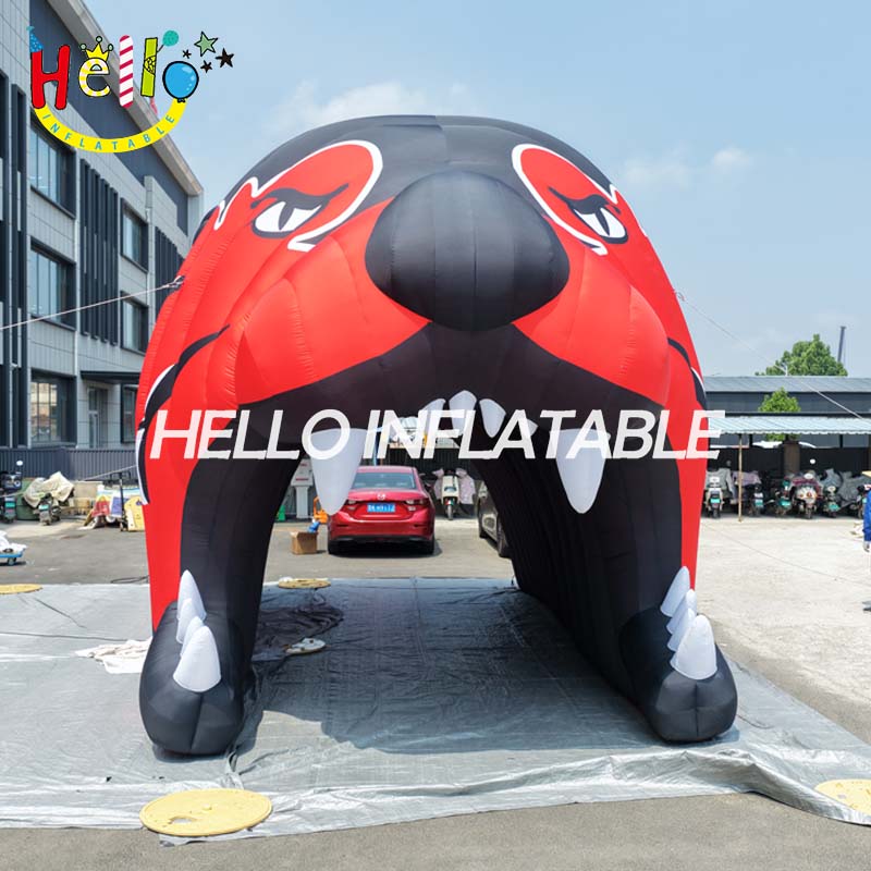 Giant Custom Inflatable Tiger Head Sports Tunnel, Large Black and Red Team Entrance for Football and School Events