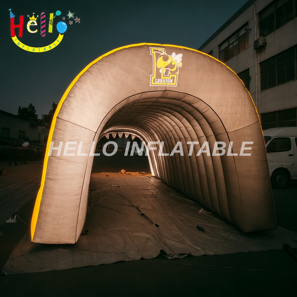Custom Logo Print LED Lighted Bee Mascot Entrance Archway For Football Basketball School Games Inflatable Sports Tunnels