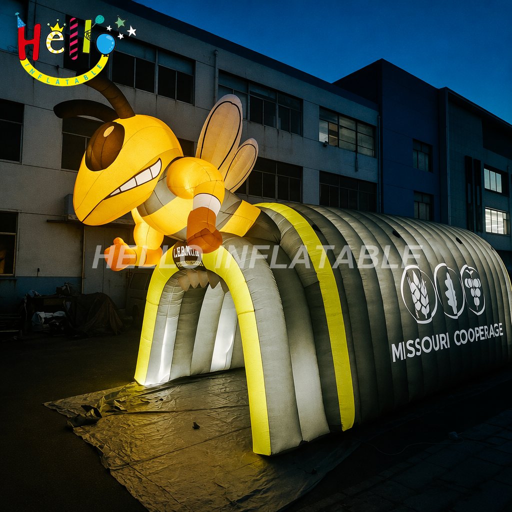 Custom Logo Print LED Lighted Bee Mascot Entrance Archway For Football Basketball School Games Inflatable Sports Tunnels插图1 Custom Logo Print LED Lighted Bee Mascot Entrance Archway For Football Basketball School Games Inflatable Sports Tunnels