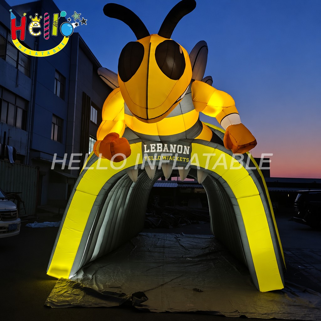 Custom Logo Print LED Lighted Bee Mascot Entrance Archway For Football Basketball School Games Inflatable Sports Tunnels插图 Custom Logo Print LED Lighted Bee Mascot Entrance Archway For Football Basketball School Games Inflatable Sports Tunnels