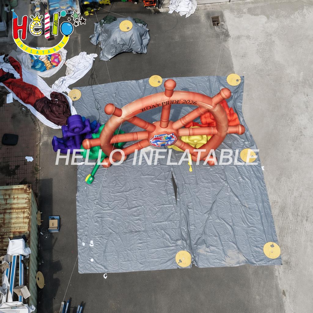 Nautical Theme Ship Wheel Shape Blow Up Entrance With Colorful Anchors For Beach Party Event Advertising Inflatables