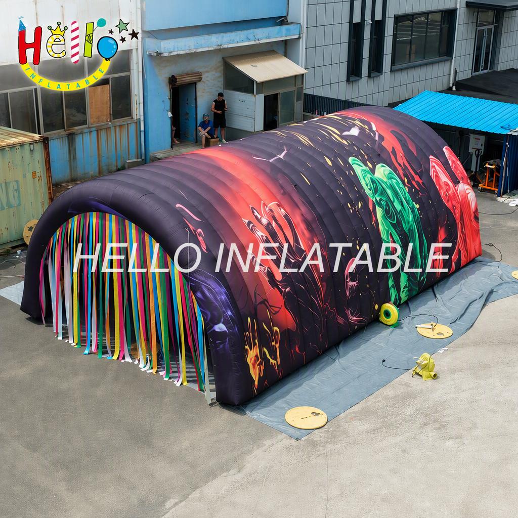 Giant Custom Full Graphic Printed Dome with Colorful Fringe Entrance for Music Festival Party Inflatable Event Tent