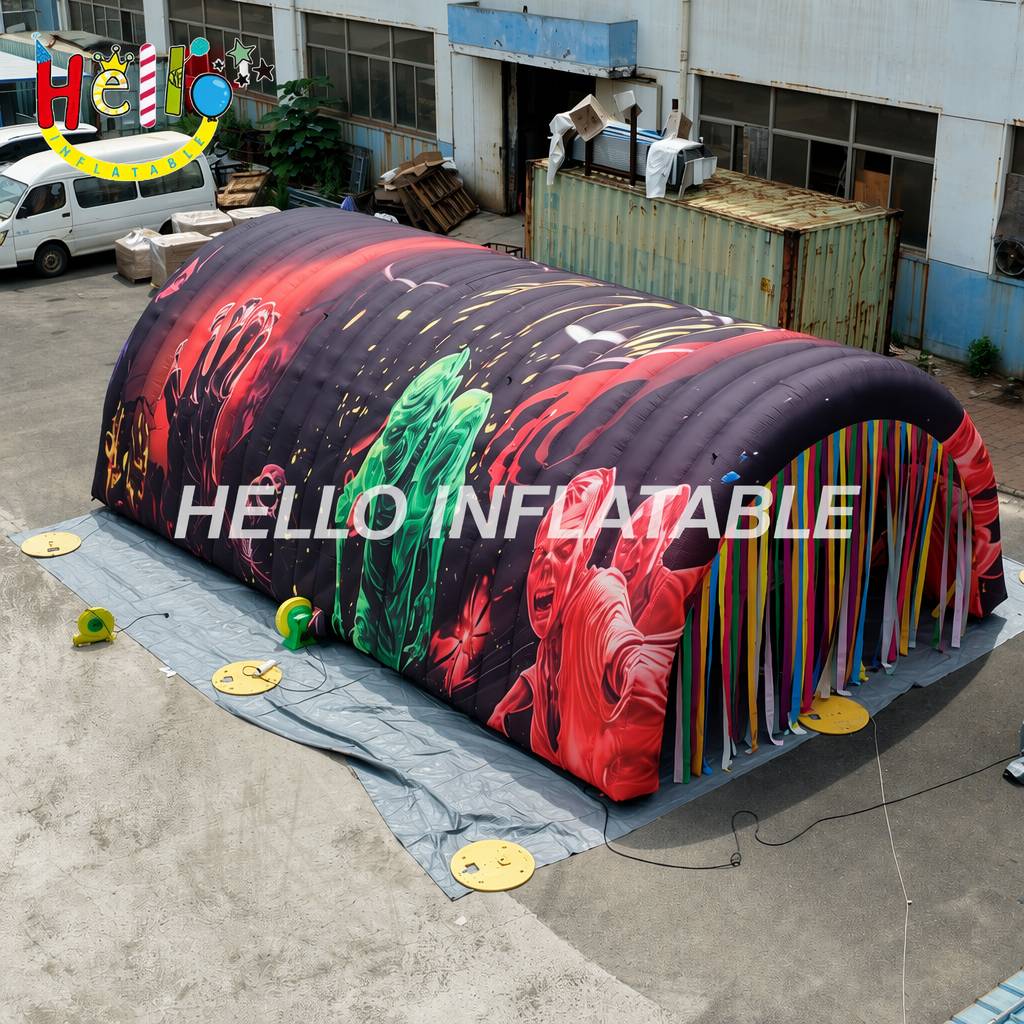Giant Custom Full Graphic Printed Dome with Colorful Fringe Entrance for Music Festival Party Inflatable Event Tent