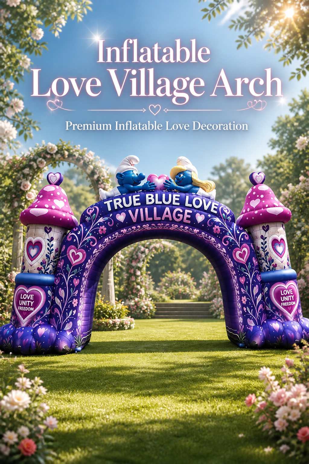 Commercial Grade Custom Print Inflatable Arch with Heart Motif for Valentine Theme Park Brand Activation
