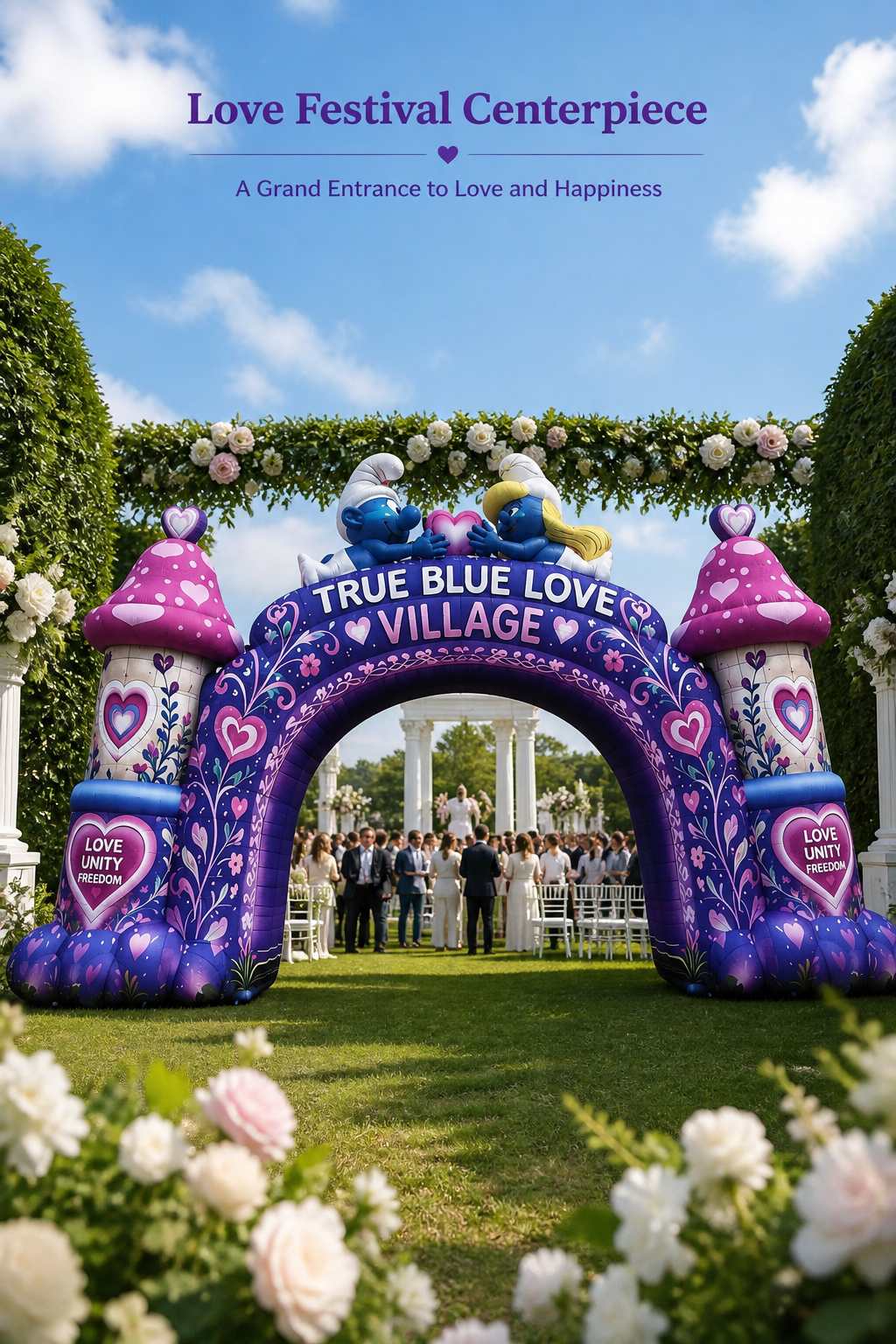 Commercial Grade Custom Print Inflatable Arch with Heart Motif for Valentine Theme Park Brand Activation