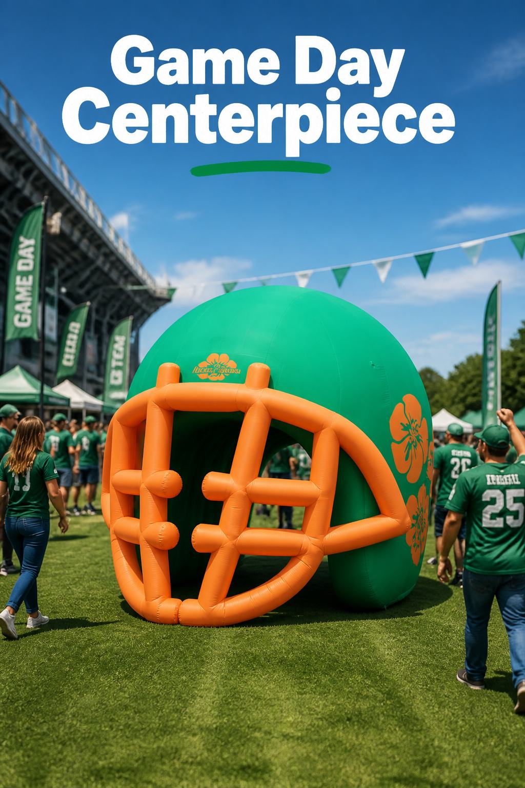 Giant Green Orange Football Helmet Inflatable with Multi Bar Facemask for School Team Game Day Outdoor Decoration插图1 Giant Green Orange Football Helmet Inflatable with Multi Bar Facemask for School Team Game Day Outdoor Decoration