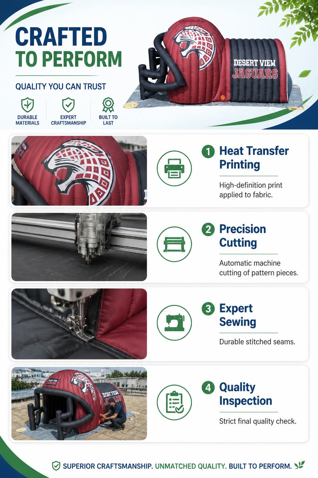 Giant Inflatable Football Helmet Tunnel Combo with Jaguar Logo for School Team Game Day Outdoor Decoration插图5 Giant Inflatable Football Helmet Tunnel Combo with Jaguar Logo for School Team Game Day Outdoor Decoration
