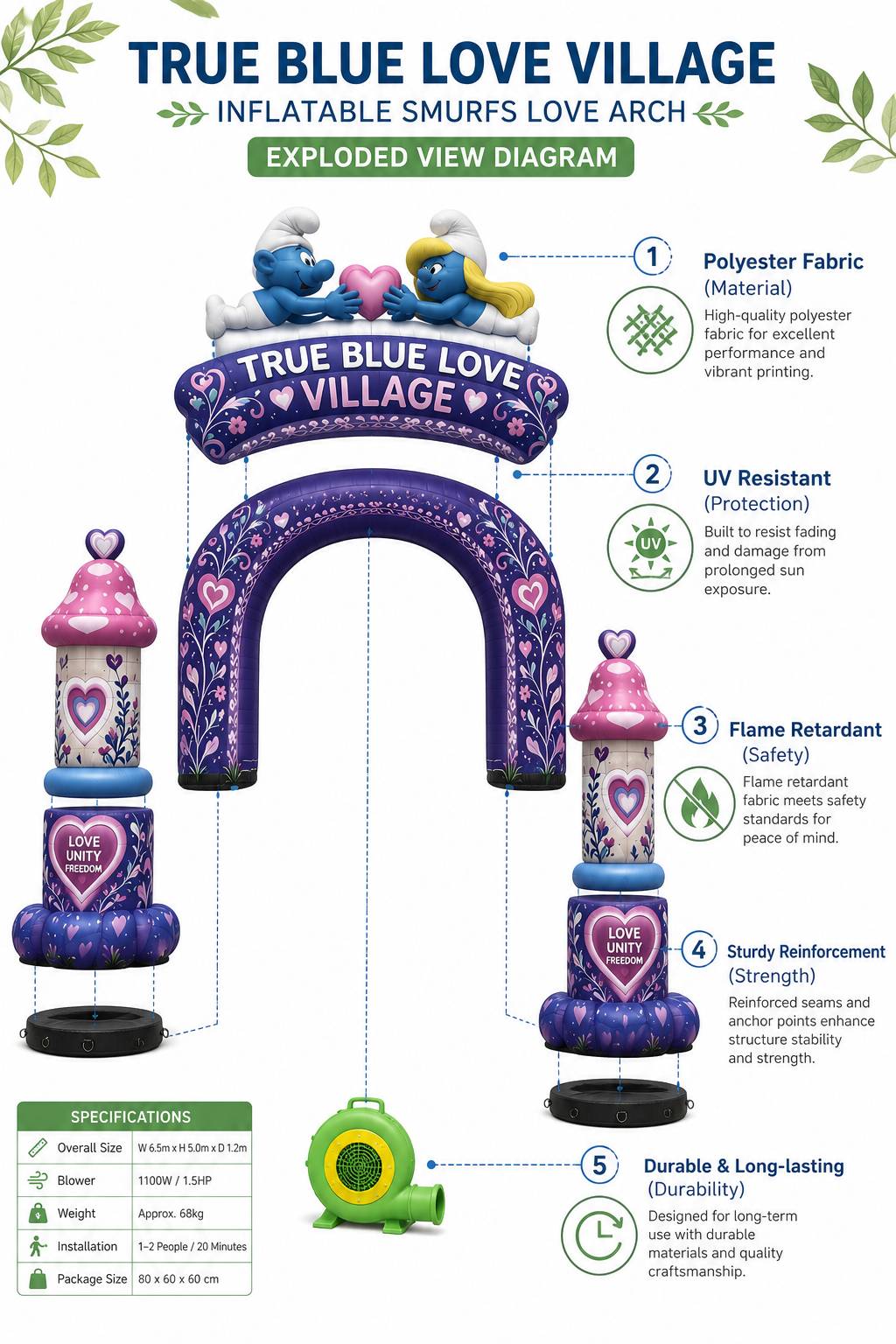 Commercial Grade Custom Print Inflatable Arch with Heart Motif for Valentine Theme Park Brand Activation