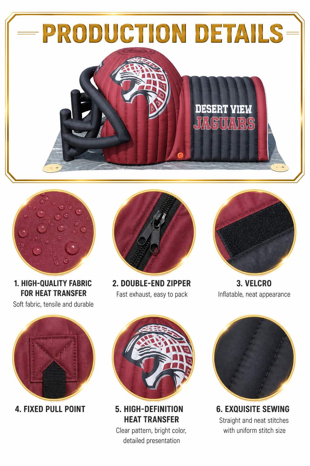 Giant Inflatable Football Helmet Tunnel Combo with Jaguar Logo for School Team Game Day Outdoor Decoration插图7 Giant Inflatable Football Helmet Tunnel Combo with Jaguar Logo for School Team Game Day Outdoor Decoration