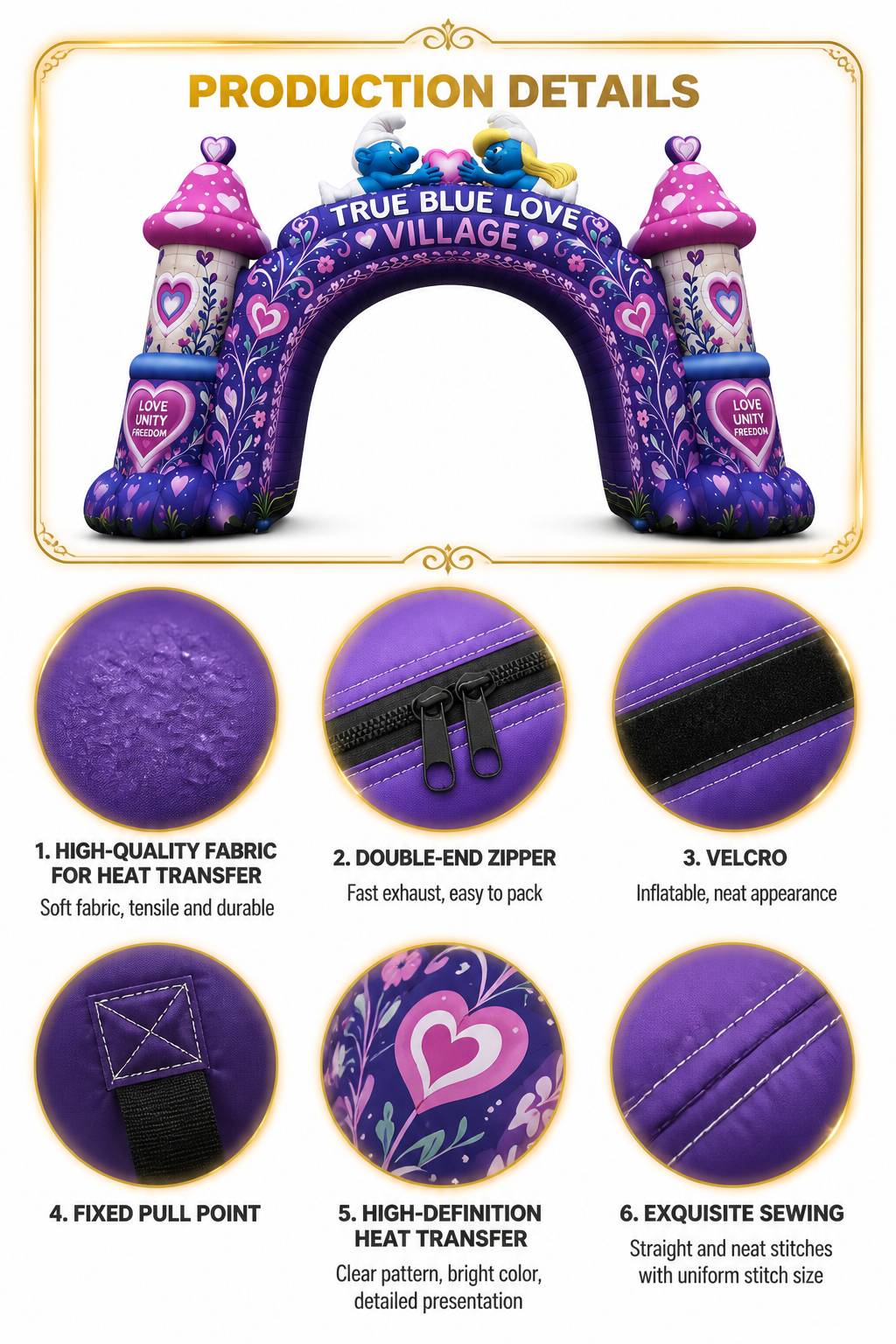 Commercial Grade Custom Print Inflatable Arch with Heart Motif for Valentine Theme Park Brand Activation