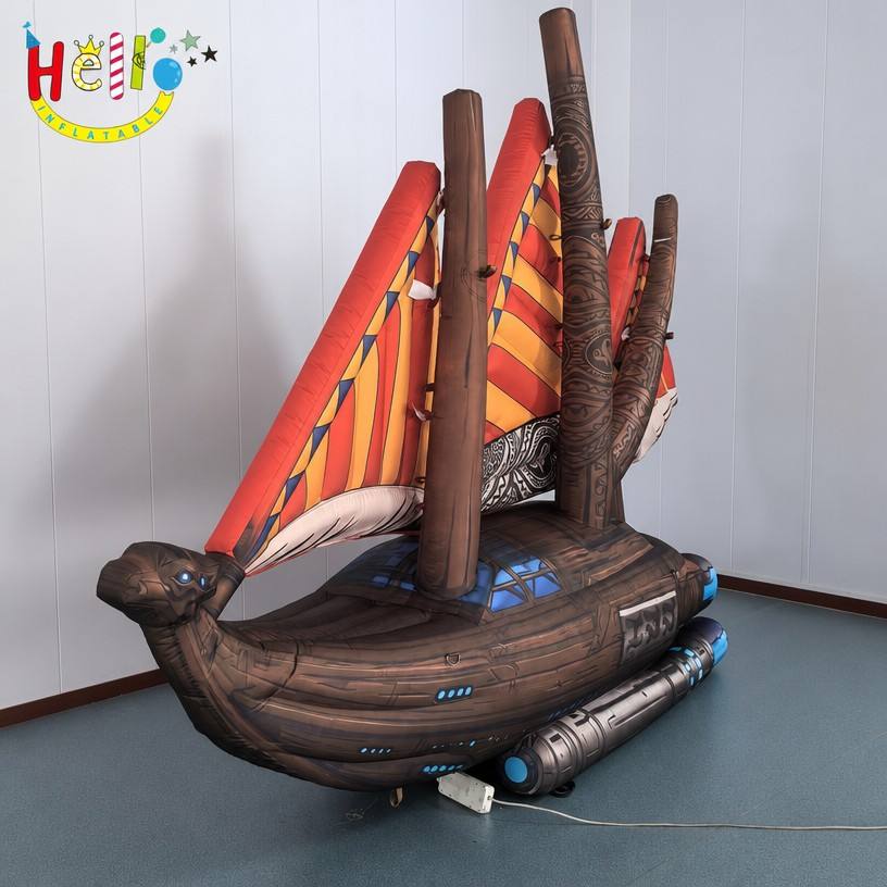 Giant Custom Inflatable Fantasy Sailing Ship with Tribal Sails, Large Polynesian-Style Voyager Vessel for Festival and Event Decoration