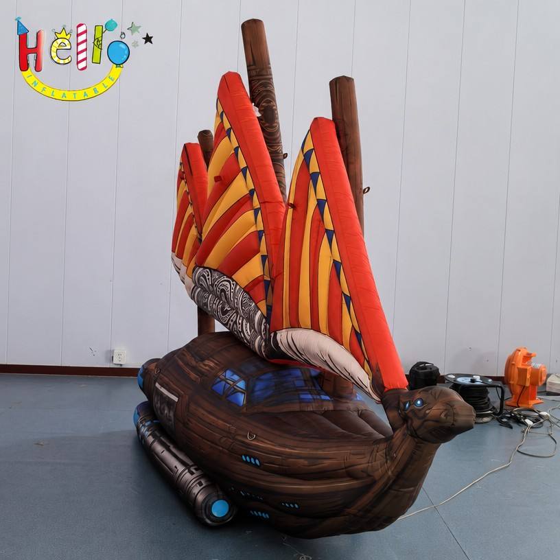 Giant Custom Inflatable Fantasy Sailing Ship with Tribal Sails, Large Polynesian-Style Voyager Vessel for Festival and Event Decoration