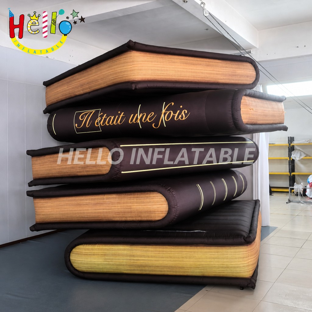 Giant Stacked Books Inflatable Model with Golden French Text for Bookstore Library Decoration Exhibition Display Advertising Inflatables