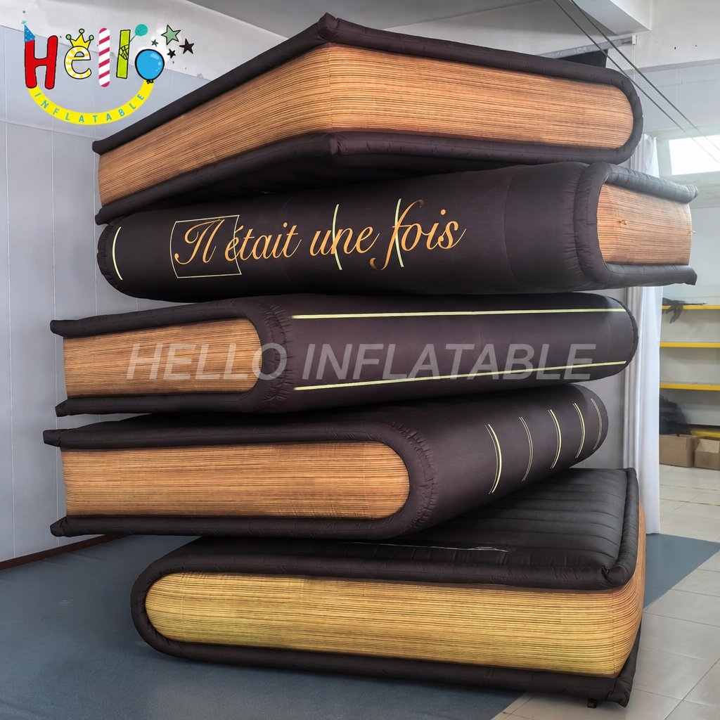 Giant Stacked Books Inflatable Model with Golden French Text for Bookstore Library Decoration Exhibition Display Advertising Inflatables