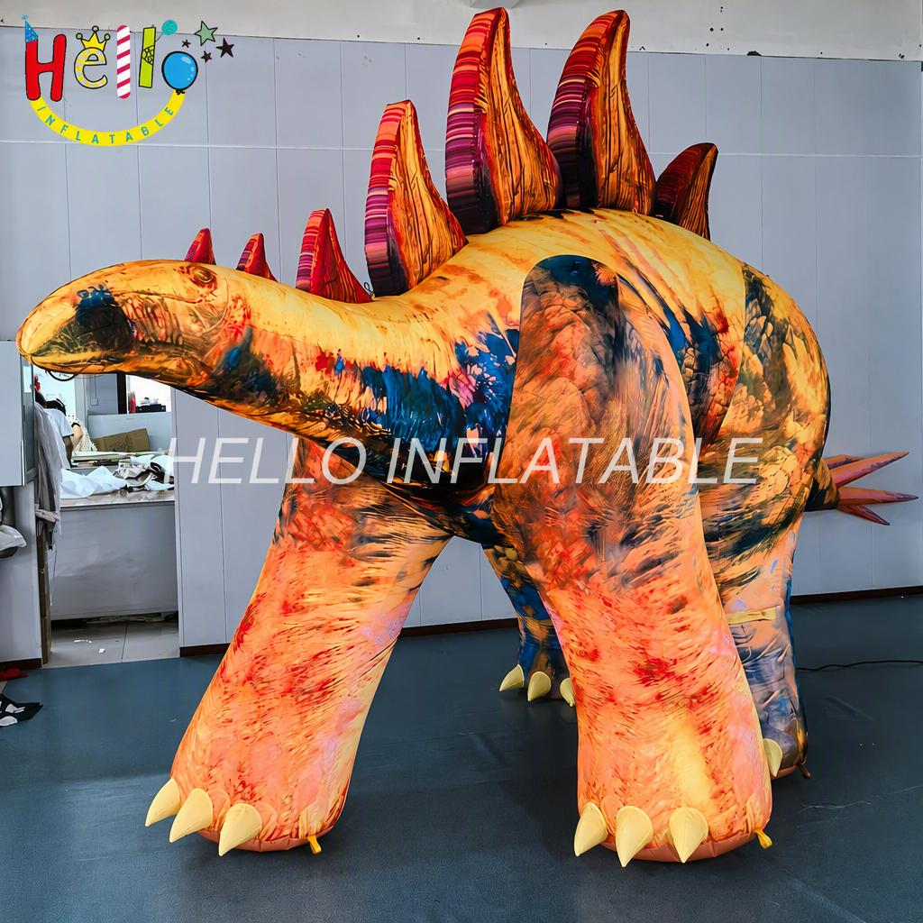 Giant Realistic Marbled Texture Stegosaurus Inflatable Dinosaur with 7 Back Plates Spiked Tail for Museum Exhibition Display Inflatable Dinosaur
