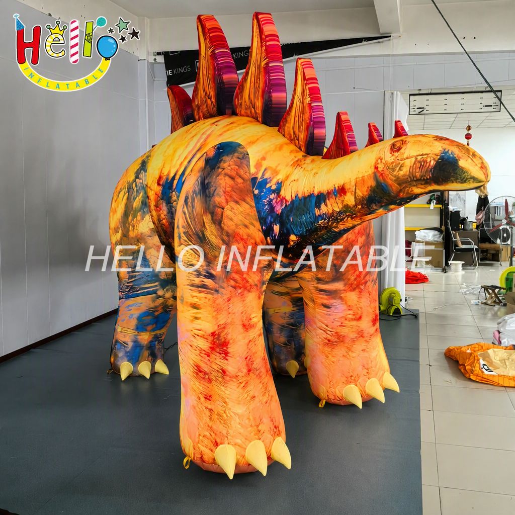 Giant Realistic Marbled Texture Stegosaurus Inflatable Dinosaur with 7 Back Plates Spiked Tail for Museum Exhibition Display Inflatable Dinosaur