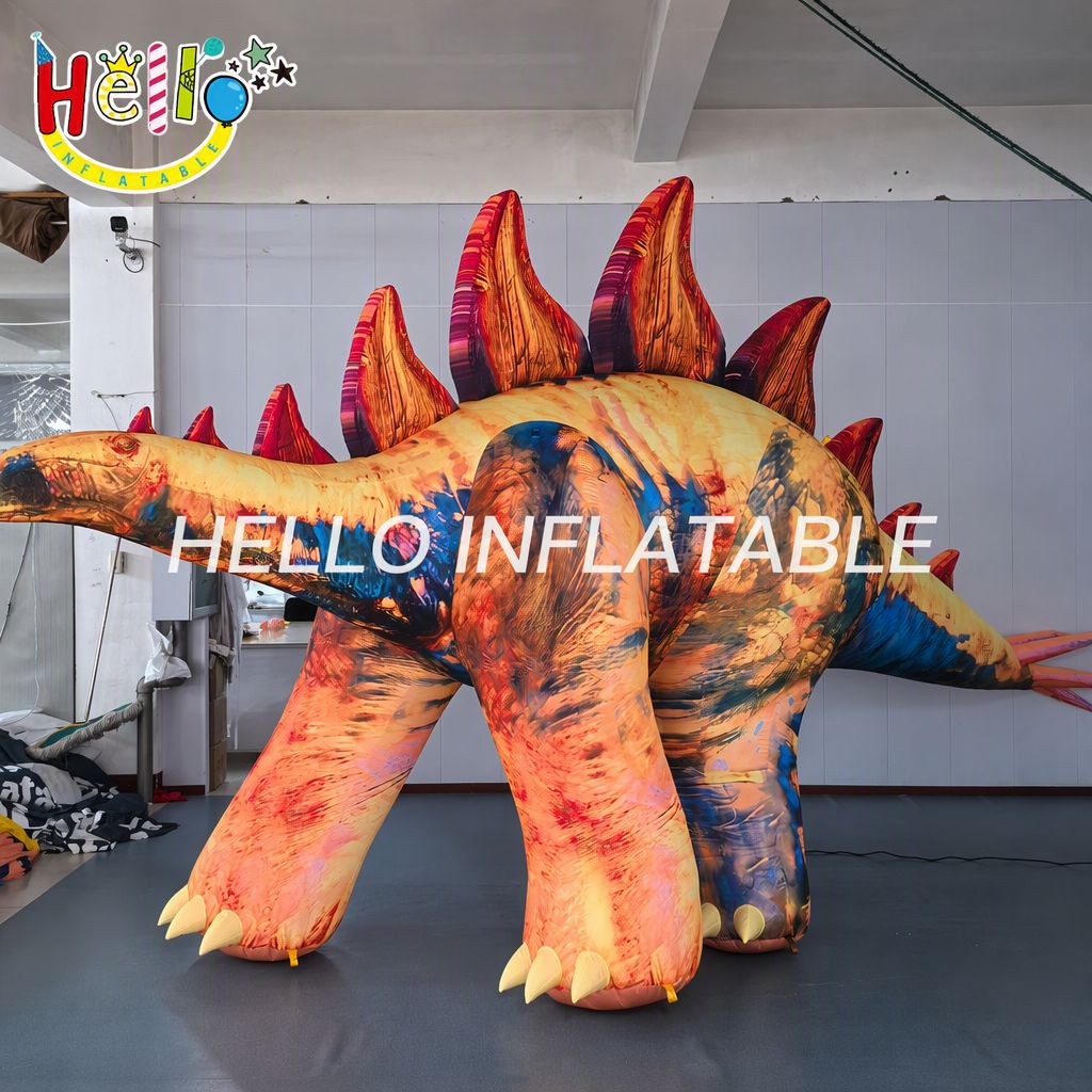 Giant Realistic Marbled Texture Stegosaurus Inflatable Dinosaur with 7 Back Plates Spiked Tail for Museum Exhibition Display Inflatable Dinosaur