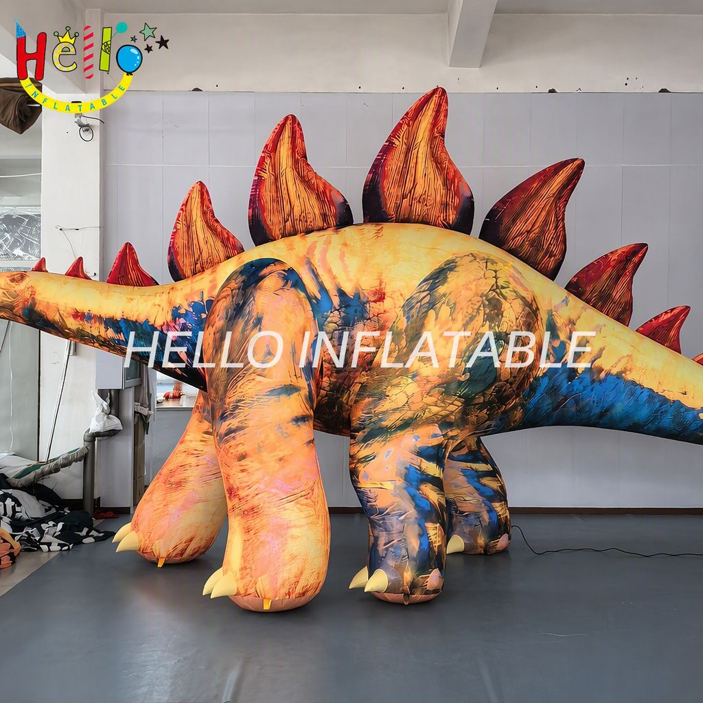 Giant Realistic Marbled Texture Stegosaurus Inflatable Dinosaur with 7 Back Plates Spiked Tail for Museum Exhibition Display Inflatable Dinosaur