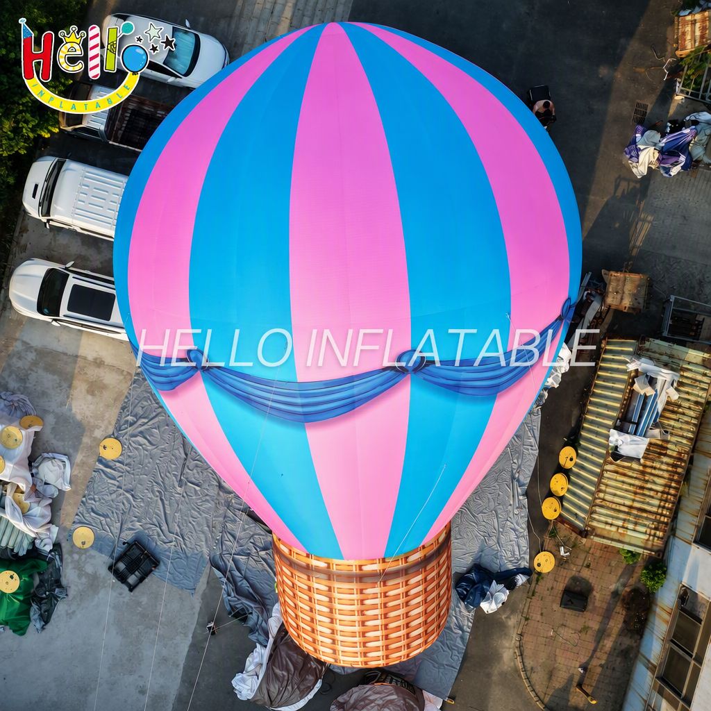 Giant Pink Blue Striped Hot Air Balloon Inflatable with Wicker Basket for Grand Opening Shopping Mall Outdoor Advertising Inflatables