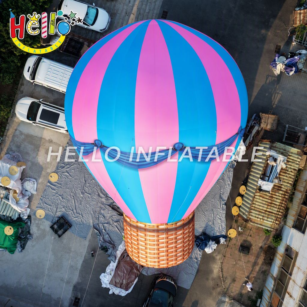 Giant Pink Blue Striped Hot Air Balloon Inflatable with Wicker Basket for Grand Opening Shopping Mall Outdoor Advertising Inflatables