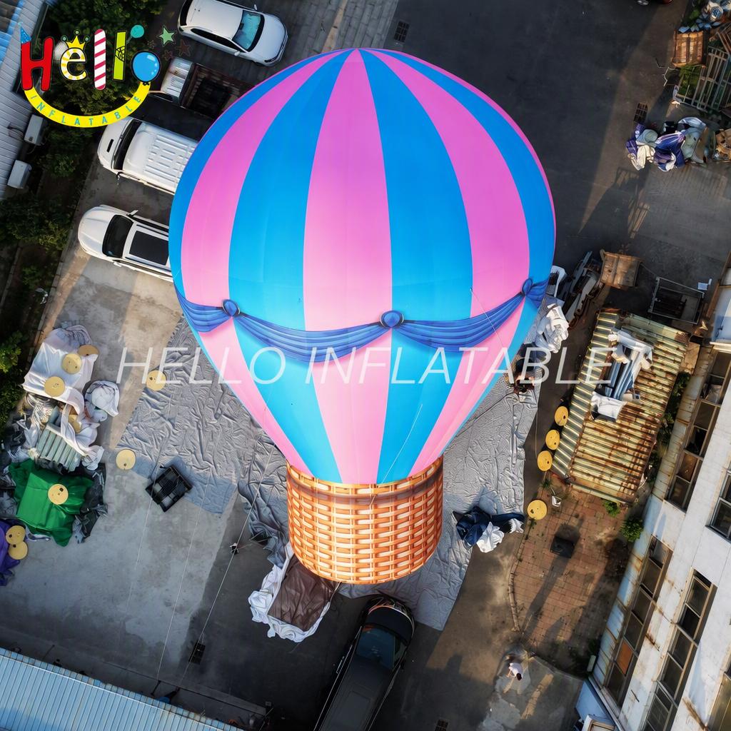 Giant Pink Blue Striped Hot Air Balloon Inflatable with Wicker Basket for Grand Opening Shopping Mall Outdoor Advertising Inflatables插图 Giant Pink Blue Striped Hot Air Balloon Inflatable with Wicker Basket for Grand Opening Shopping Mall Outdoor Advertising Inflatables